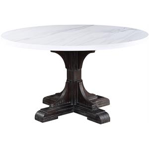 ACME Gerardo Round Marble Top Dining Table in White and Weathered Espresso