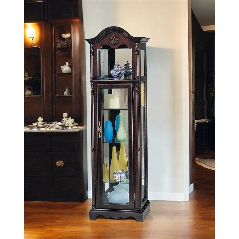 ACME Lindsey Wooden Frame Curio Cabinet with Glass Door in Cherry