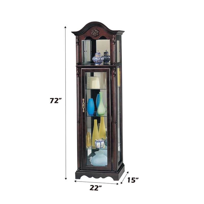 ACME Lindsey Wooden Frame Curio Cabinet with Glass Door in Cherry