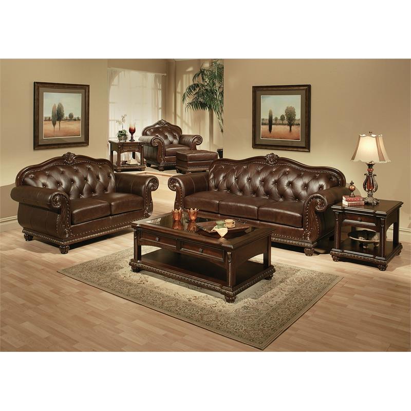 ACME Anondale Ottoman in Espresso Top Grain Leather Match & Cherry