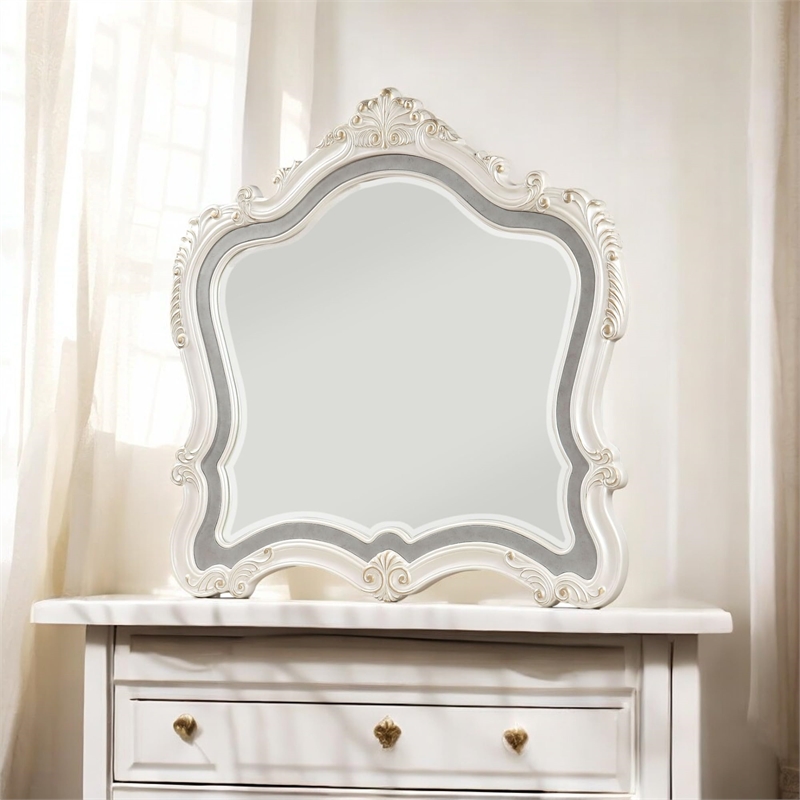 ACME Chantelle  Wooden Frame Mirror in Pearl White