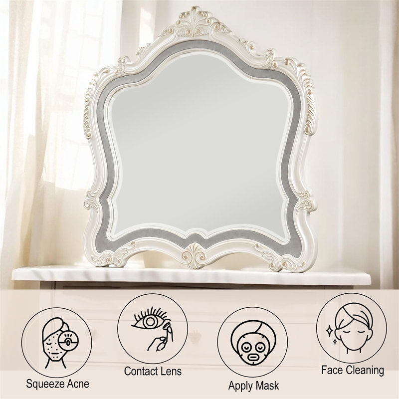 ACME Chantelle  Wooden Frame Mirror in Pearl White