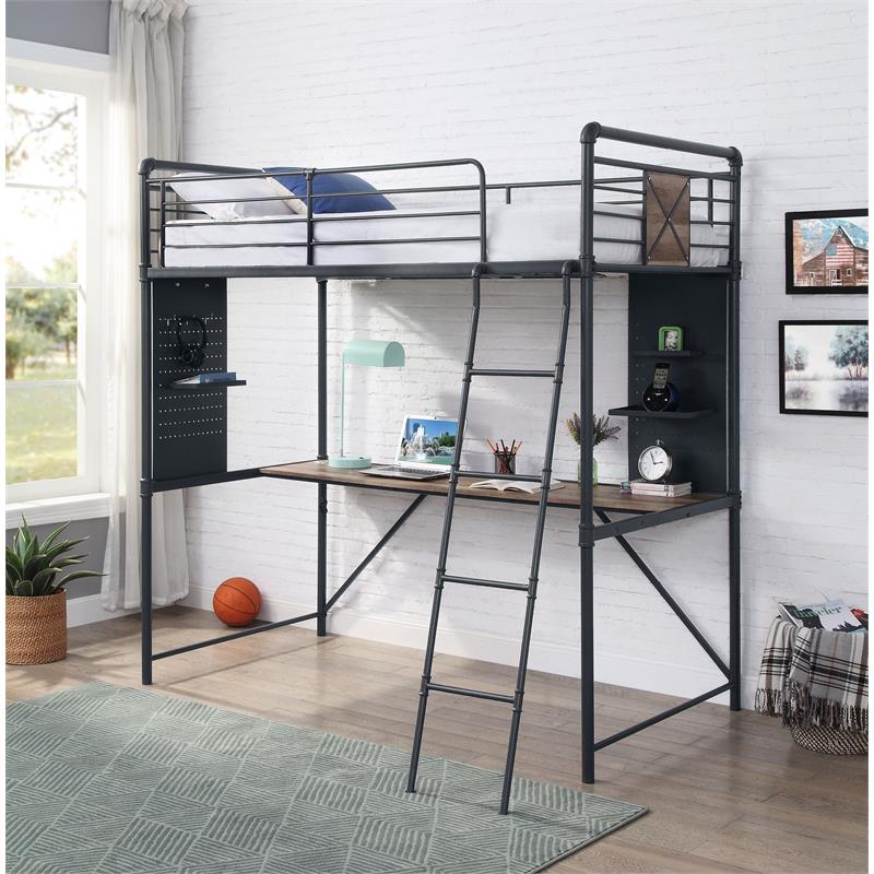 ACME Cordelia Metal Twin Loft Bed in Sandy Black and Dark Bronze