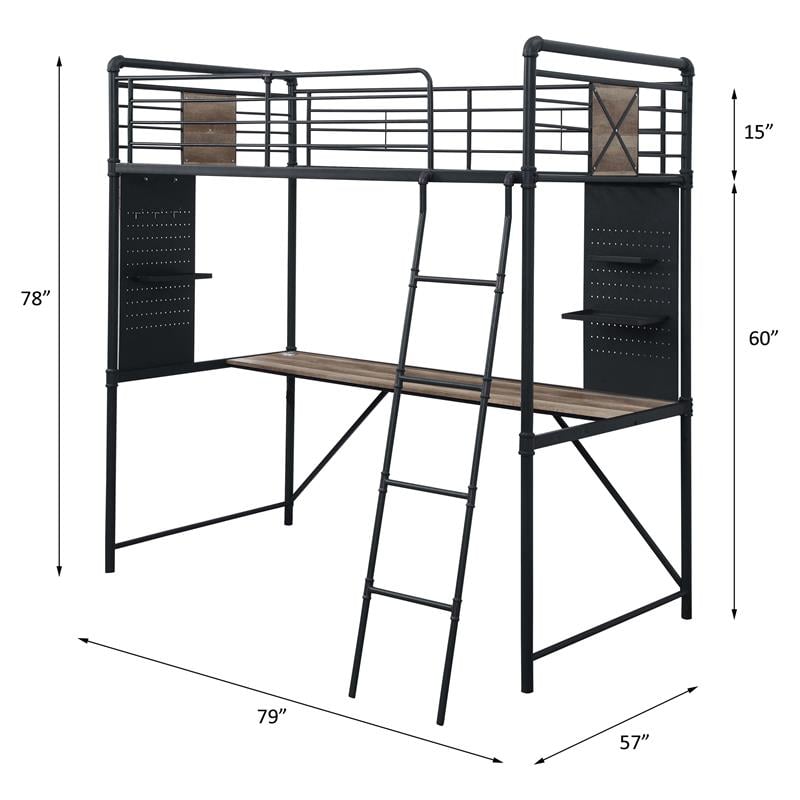 ACME Cordelia Metal Twin Loft Bed in Sandy Black and Dark Bronze