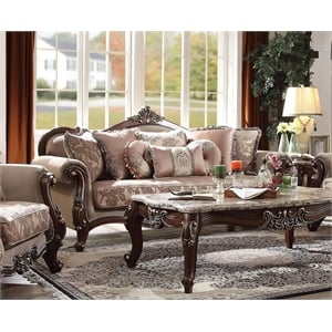 ACME Mehadi Velvet Upholstered Sofa with 8 Pillows in Walnut