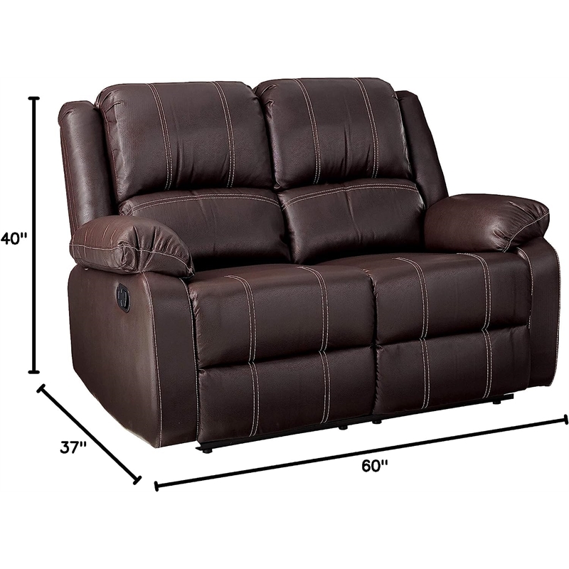ACME Zuriel Faux Leather Motion Reclining Loveseat in Brown