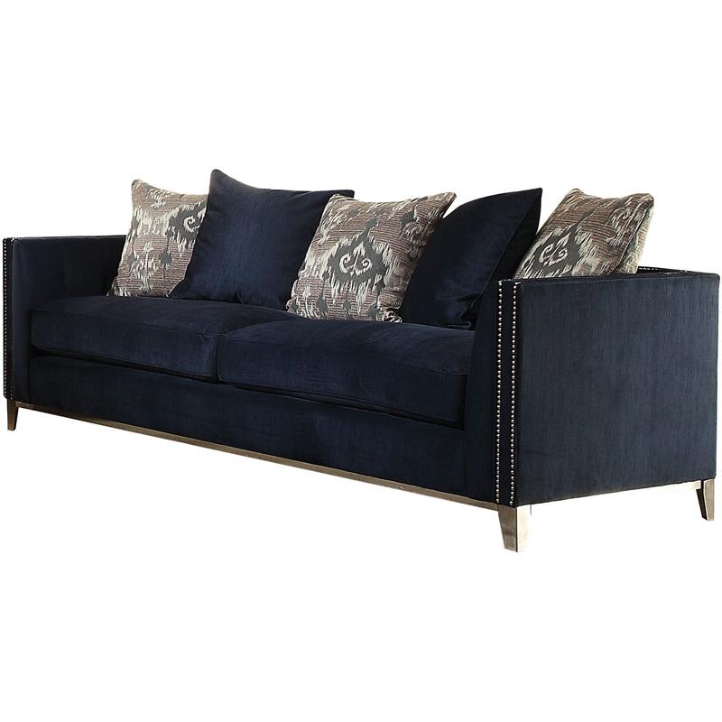 ACME Phaedra Sofa with 5 Pillows in Blue Fabric
