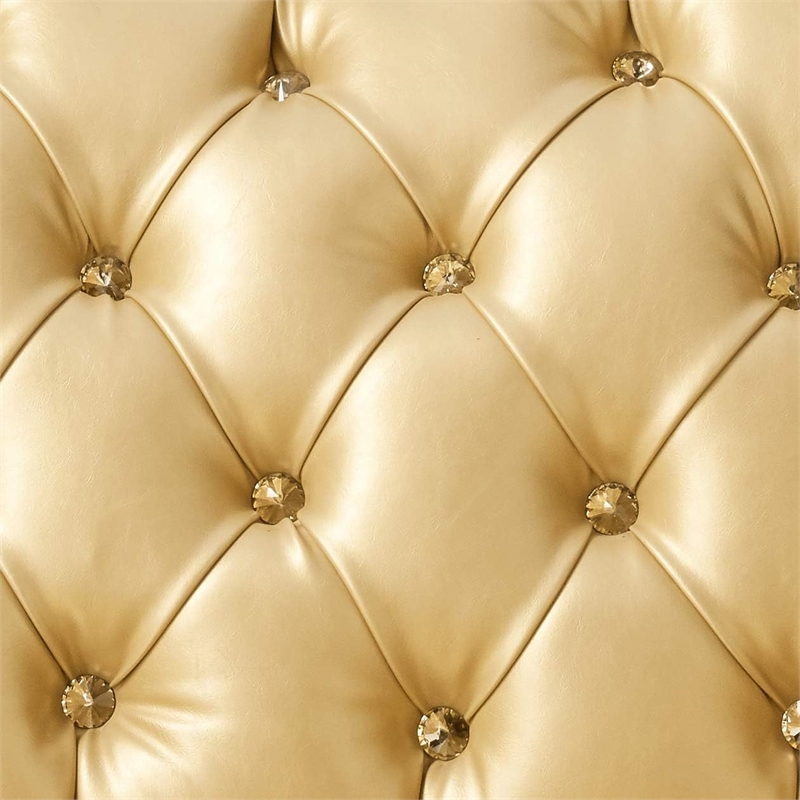ACME Vendome Faux Leather Tufted Loveseat with 3 Pillows in Bone and Gold Patina