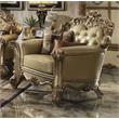 ACME Vendome Faux Leather Tufted Chair with 2 Pillows in Bone and Gold Patina