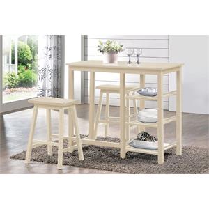 ACME Nyssa 3-Piece Wooden Counter Height Set in Buttermilk