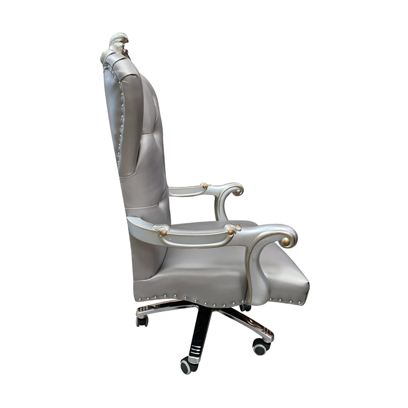 ACME Versailles Faux Leather Swivel Executive Office Chair in Silver Platinum