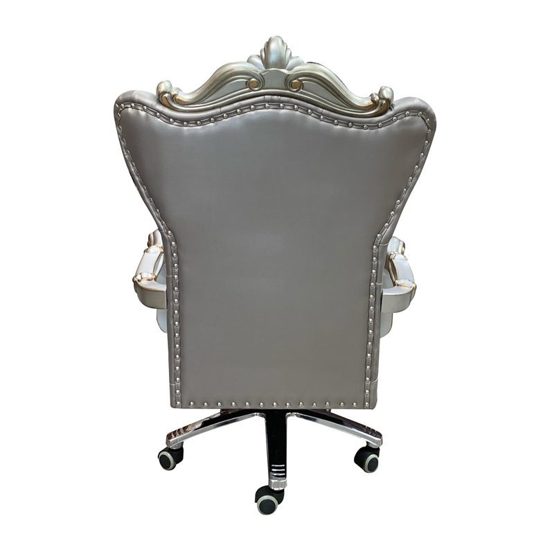 ACME Versailles Faux Leather Swivel Executive Office Chair in Silver Platinum