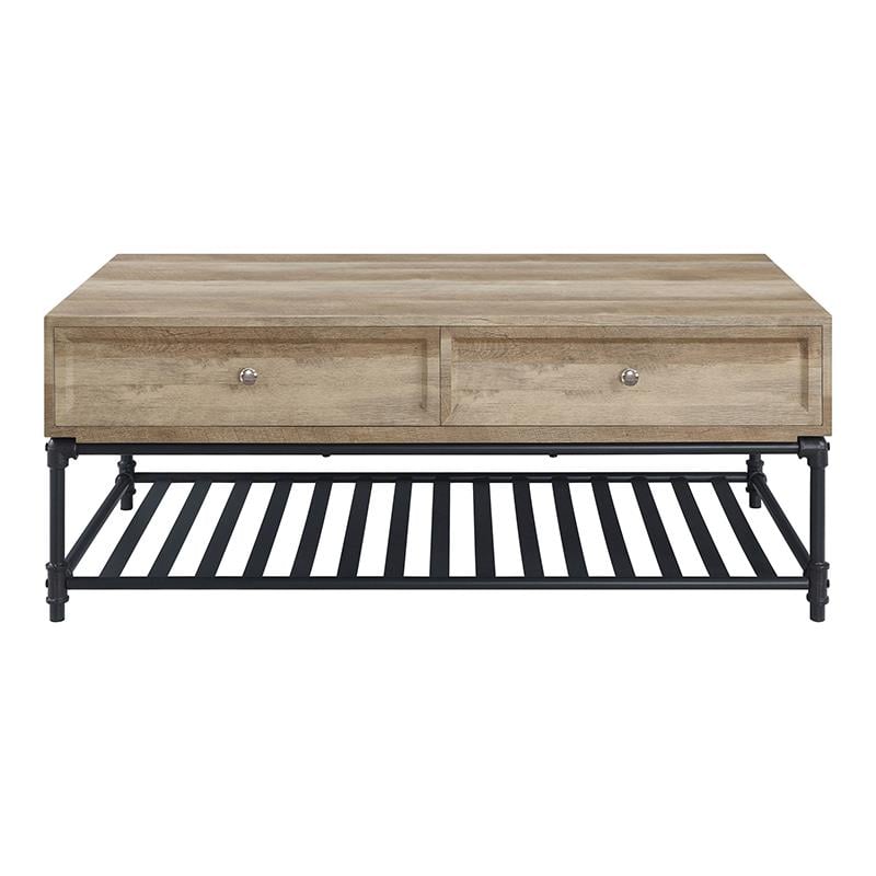 ACME Brantley 2-Drawer Wooden Coffee Table in Oak and Sandy Black