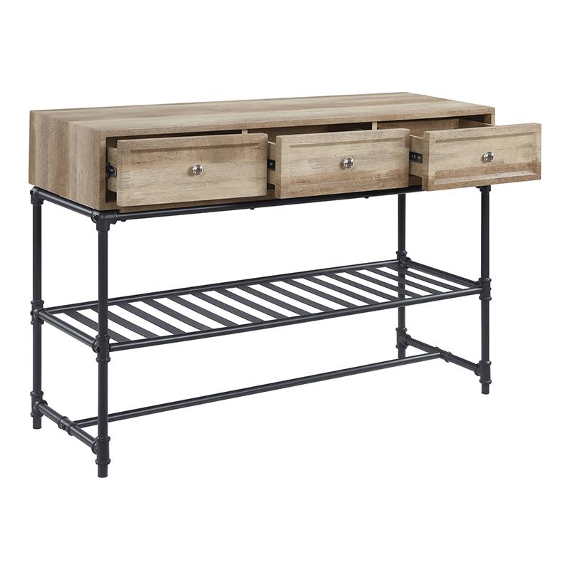 ACME Brantley 3-Drawer Wooden Rectangular Sofa Table in Oak and Sandy Black