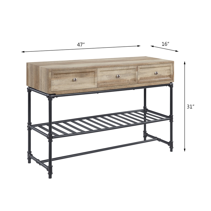 ACME Brantley 3-Drawer Wooden Rectangular Sofa Table in Oak and Sandy Black