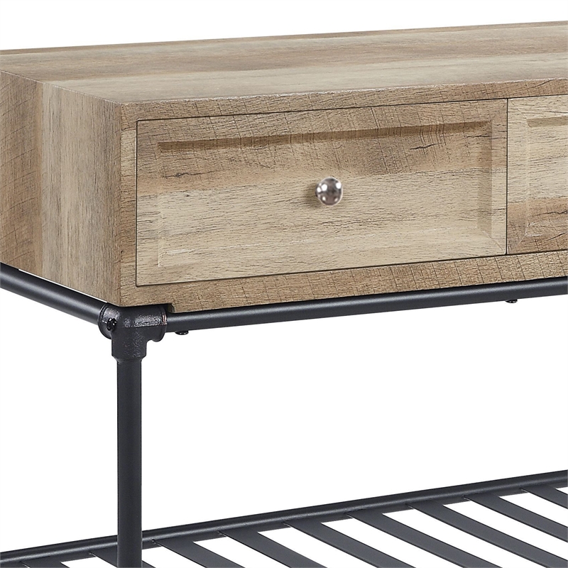 ACME Brantley 3-Drawer Wooden Rectangular Sofa Table in Oak and Sandy Black