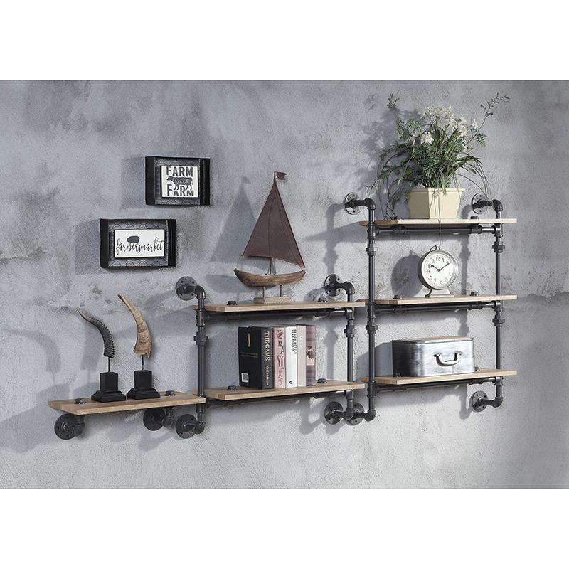 ACME Brantley Wall Rack with 2 Wooden Shelves in Oak and Sandy Black
