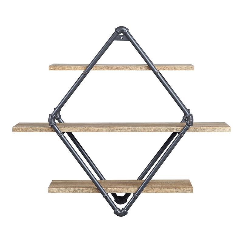ACME Brantley Wall Rack with 3 Wooden Shelves in Oak and Sandy Black