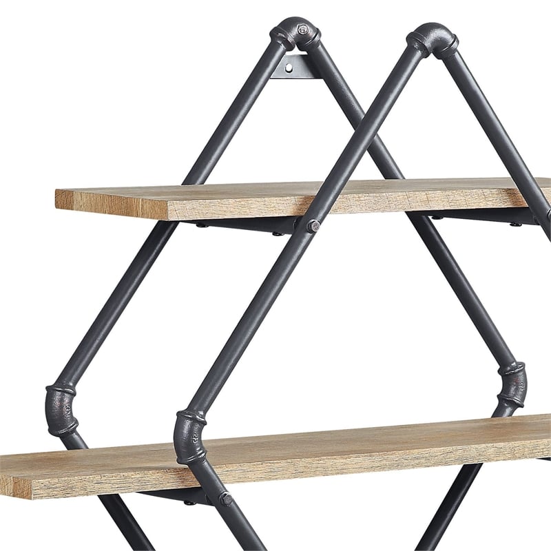 ACME Brantley Wall Rack with 3 Wooden Shelves in Oak and Sandy Black