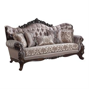 ACME Benbek Sofa with 5 Pillows in Taupe and Antique Oak