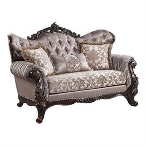 ACME Benbek Fabric Loveseat with 3 Pillows in Taupe and Antique Oak