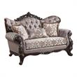 ACME Benbek Fabric Loveseat with 3 Pillows in Taupe and Antique Oak