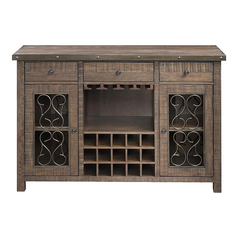 ACME Raphaela Wooden Server with Cup Holder and Wine Rack in Weathered Cherry