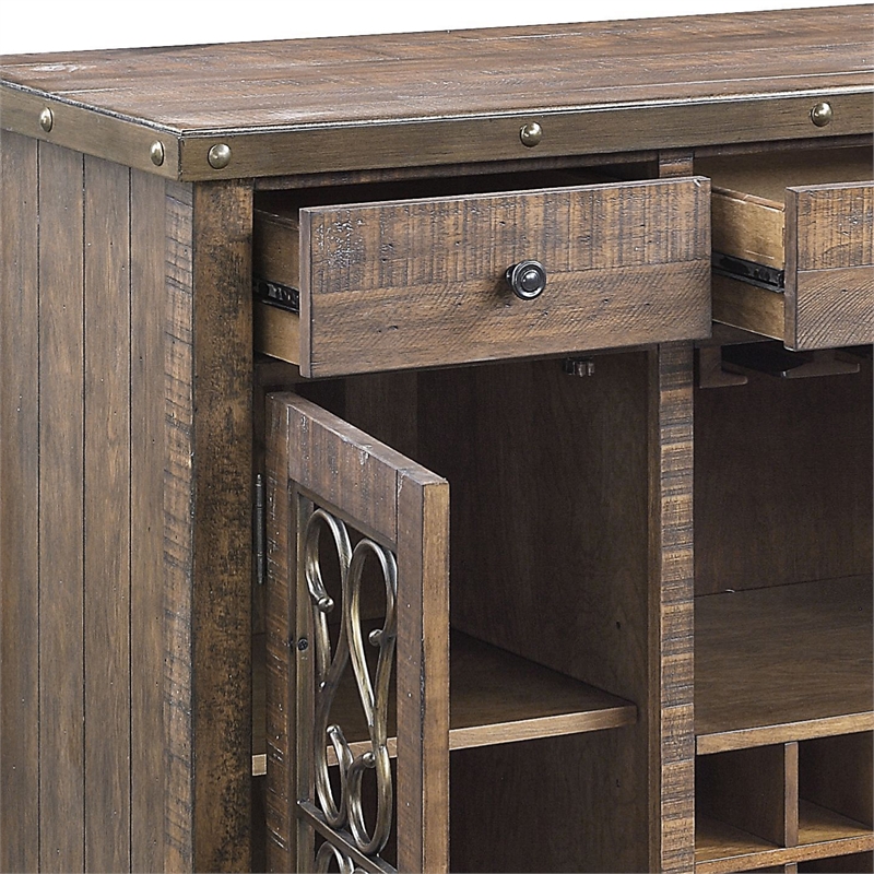 ACME Raphaela Wooden Server with Cup Holder and Wine Rack in Weathered Cherry