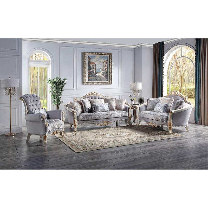 ACME Galelvith Fabric Upholstered Sofa with 5 Pillows in Gray
