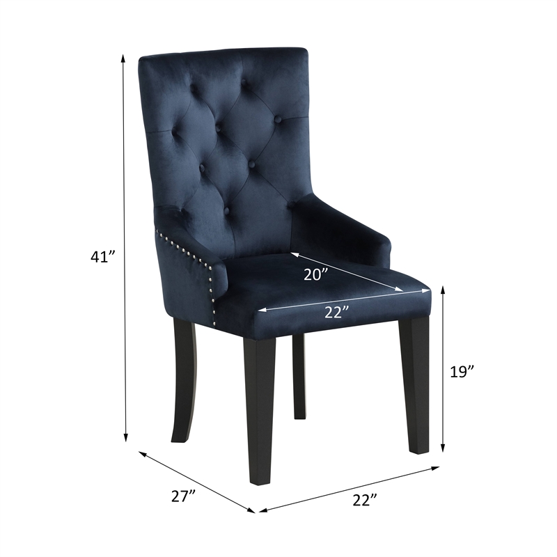 ACME Varian II Velvet Tufted Side Chair with Nail-head Trim in Black and Silver
