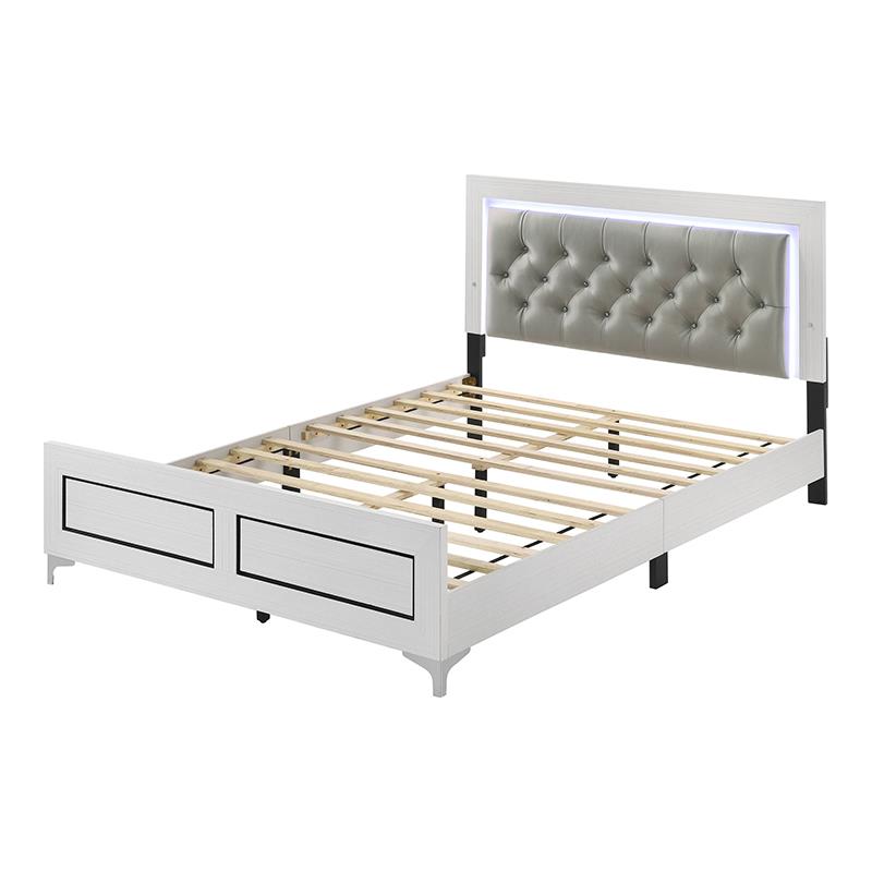 ACME Casilda Faux Leather Tufted Eastern King Bed with LED in Gray and White