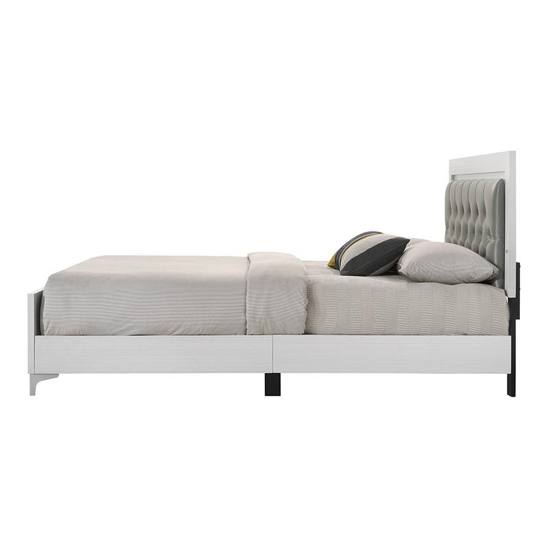 ACME Casilda Faux Leather Tufted Eastern King Bed with LED in Gray and White