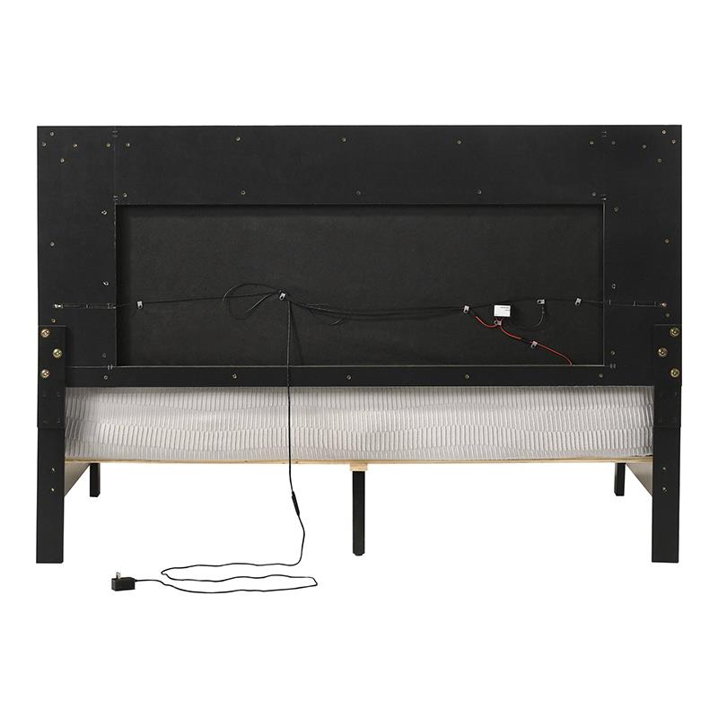 ACME Casilda Faux Leather Tufted Eastern King Bed with LED in Gray and White