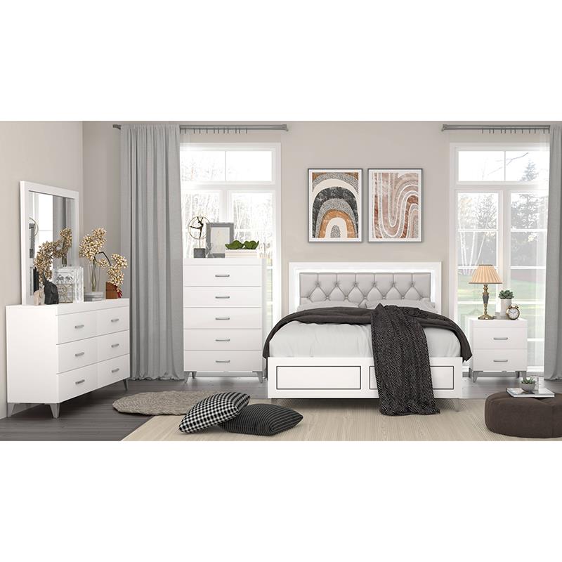 ACME Casilda Faux Leather Tufted Eastern King Bed with LED in Gray and White