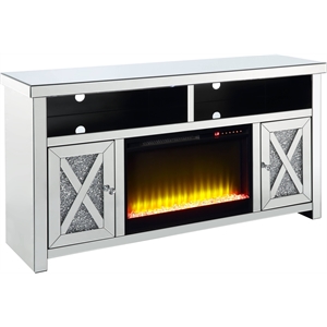 ACME Noralie TV Stand with Fireplace For TVs Upto 60&quot in Mirrored/Faux Diamonds