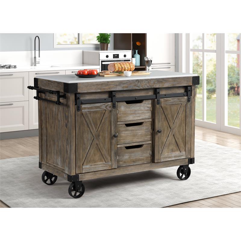 ACME Alforvott Kitchen Island in Marble & Weathered Gray Finish