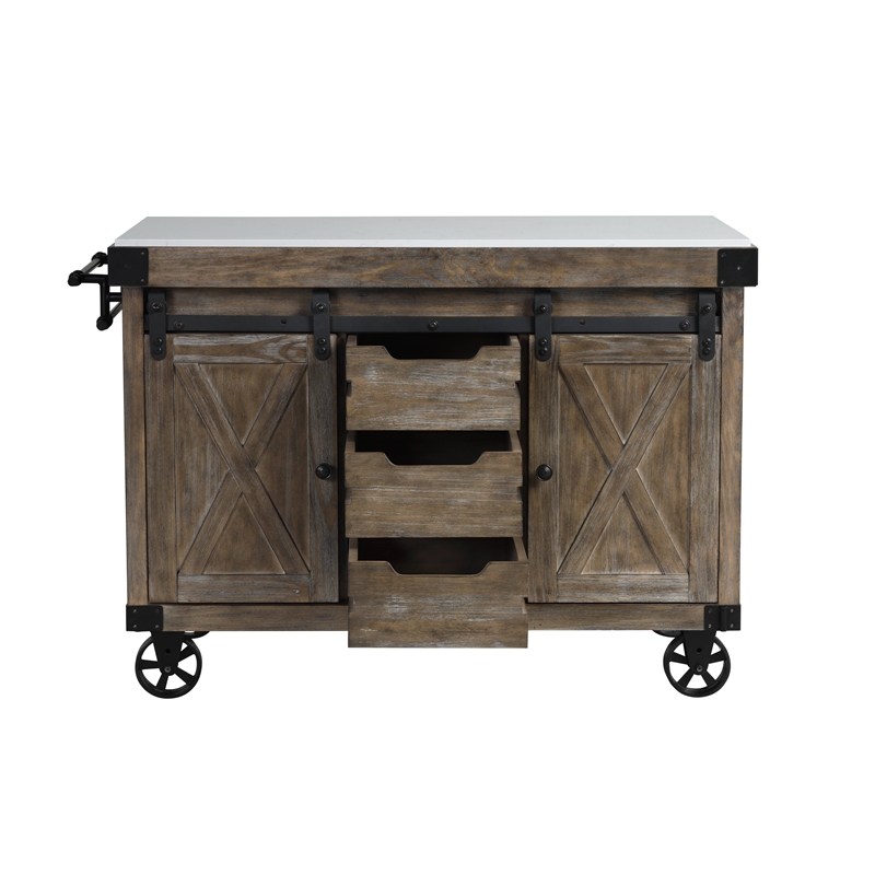 ACME Alforvott Kitchen Island in Marble & Weathered Gray Finish