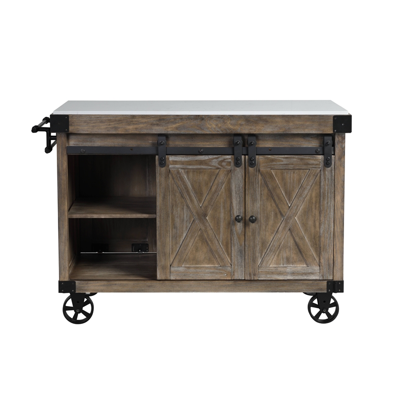 ACME Alforvott Kitchen Island in Marble & Weathered Gray Finish