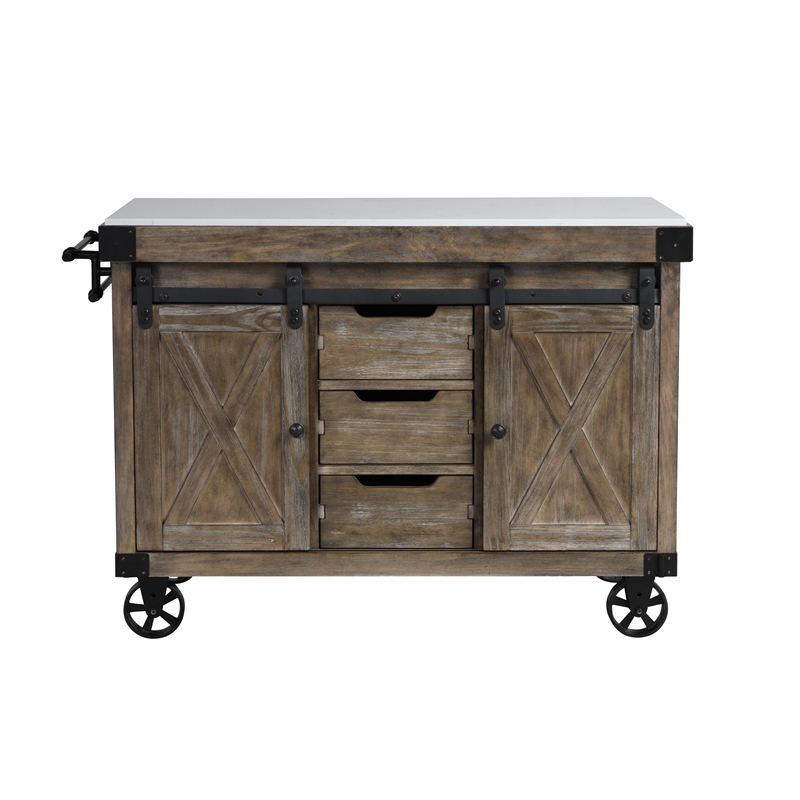 ACME Alforvott Kitchen Island in Marble & Weathered Gray Finish