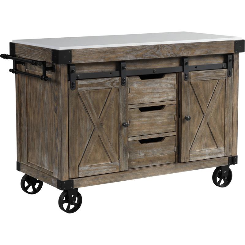 ACME Alforvott Kitchen Island in Marble & Weathered Gray Finish