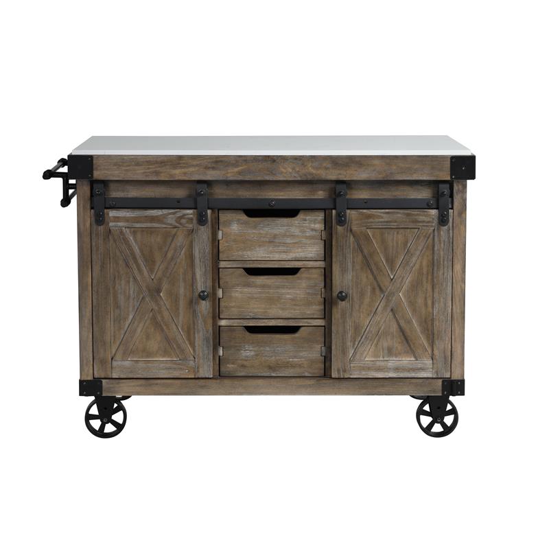 ACME Alforvott Kitchen Island in Marble & Weathered Gray Finish