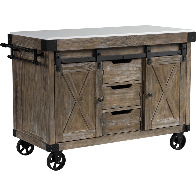 ACME Alforvott Kitchen Island in Marble & Weathered Gray Finish