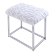 ACME Adao Vanity Mirror & Stool in Faux Fur Mirror White & Chrome Finish