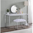 ACME Adao Vanity Mirror & Stool in Faux Fur Mirror White & Chrome Finish