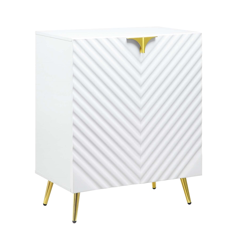 ACME Gaines 2-Door Console Table with Metal Legs in White High Gloss