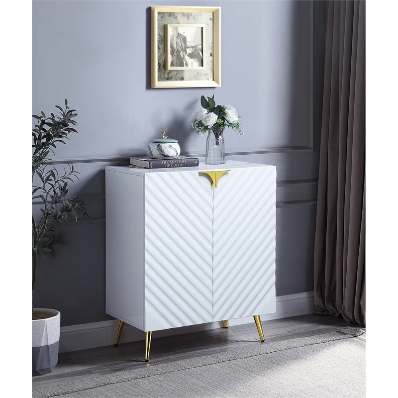 ACME Gaines 2-Door Console Table with Metal Legs in White High Gloss