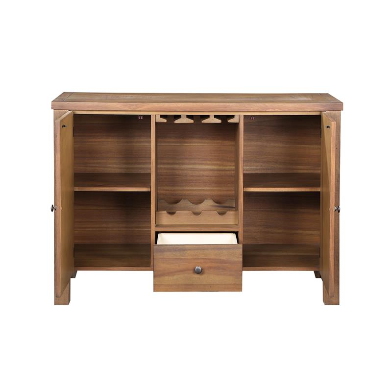 ACME Pascaline 1-Drawer Wooden Server with 2 Doors in Gray Fabric and Oak