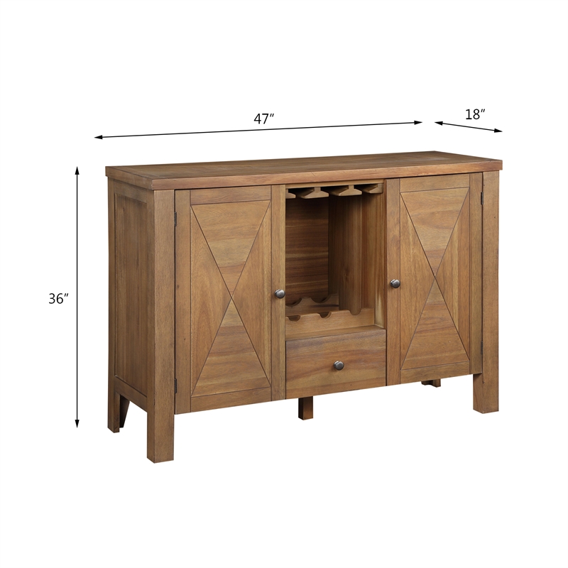 ACME Pascaline 1-Drawer Wooden Server with 2 Doors in Gray Fabric and Oak