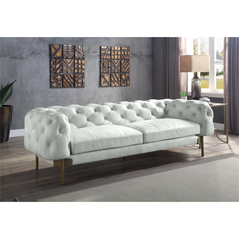 ACME Ragle Sofa in Vintage White Top Grain Leather