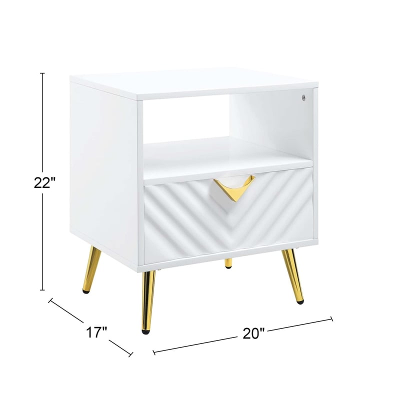 ACME Gaines End Table in White High Gloss Finish